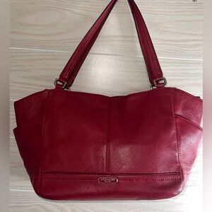 Coach Park Leather Carrie Tote Shoulder Handbag Red